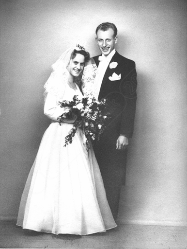 Bryllupsbillede af Find og Birthe Larsen – 27. september 1958