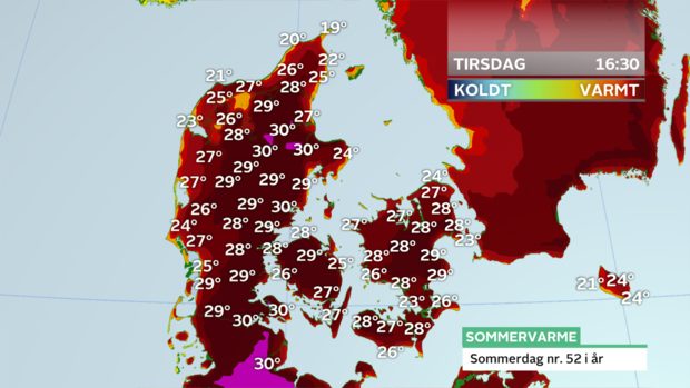 varmt dansk sommervejr tv2 - Kilde TV2 Vejret